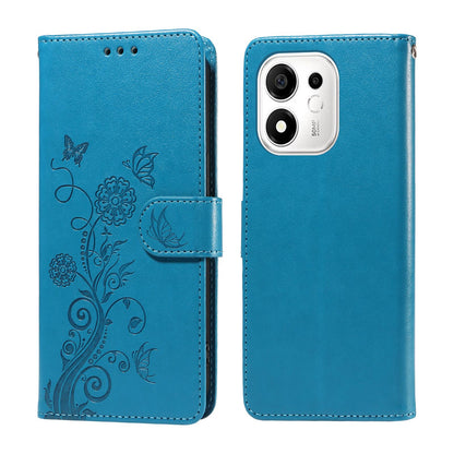 For Honor 600 Smart 5G Embossed Butterfly Flowers Leather Phone Case(Blue)