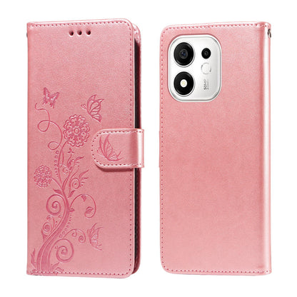 For Honor 600 Smart 5G Embossed Butterfly Flowers Leather Phone Case(Rose Gold)