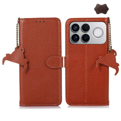 For Redmi K90 Pro Max/Poco F8 Ultra Genuine Leather Litchi Texture RFID Leather Phone Case(Coffee)