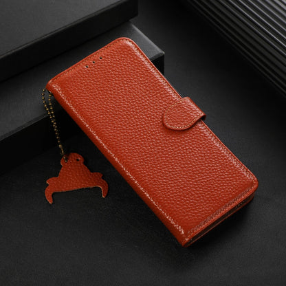 For Redmi K90 Pro Max/Poco F8 Ultra Genuine Leather Litchi Texture RFID Leather Phone Case(Coffee)