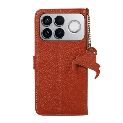For Redmi K90 Pro Max/Poco F8 Ultra Genuine Leather Litchi Texture RFID Leather Phone Case(Coffee)