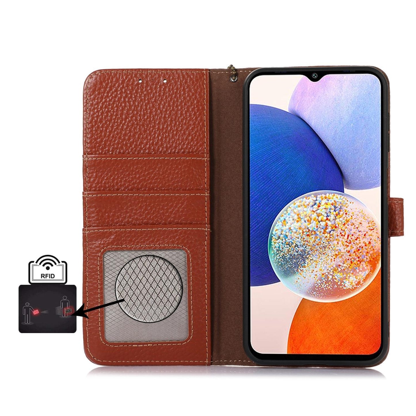 For Redmi K90 Pro Max/Poco F8 Ultra Genuine Leather Litchi Texture RFID Leather Phone Case(Coffee)