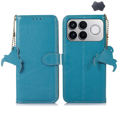 For Redmi K90 Pro Max/Poco F8 Ultra Genuine Leather Litchi Texture RFID Leather Phone Case(Blue)