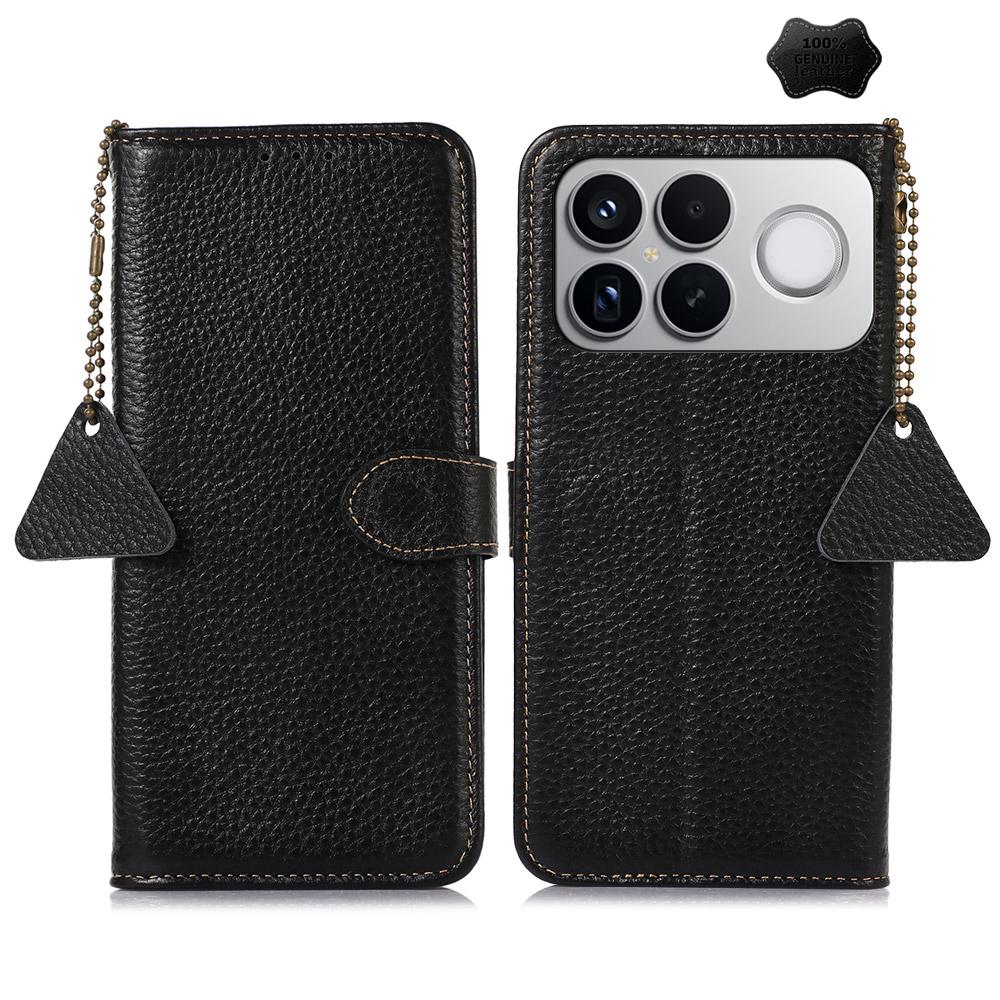 For Redmi K90 Pro Max/Poco F8 Ultra Genuine Leather Litchi Texture RFID Leather Phone Case(Black)