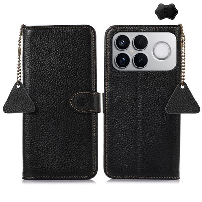 For Redmi K90 Pro Max/Poco F8 Ultra Genuine Leather Litchi Texture RFID Leather Phone Case(Black)