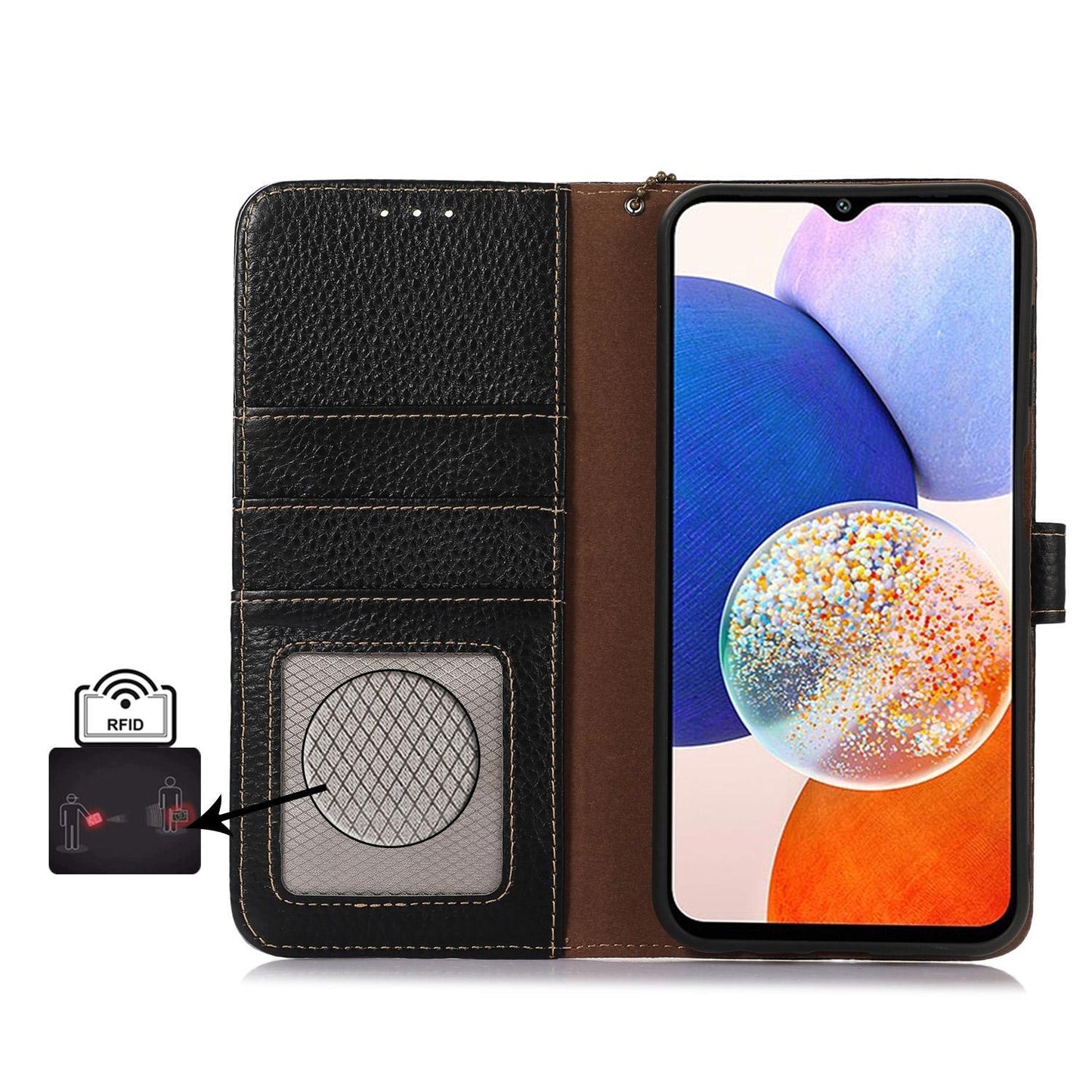For Redmi K90 Pro Max/Poco F8 Ultra Genuine Leather Litchi Texture RFID Leather Phone Case(Black)