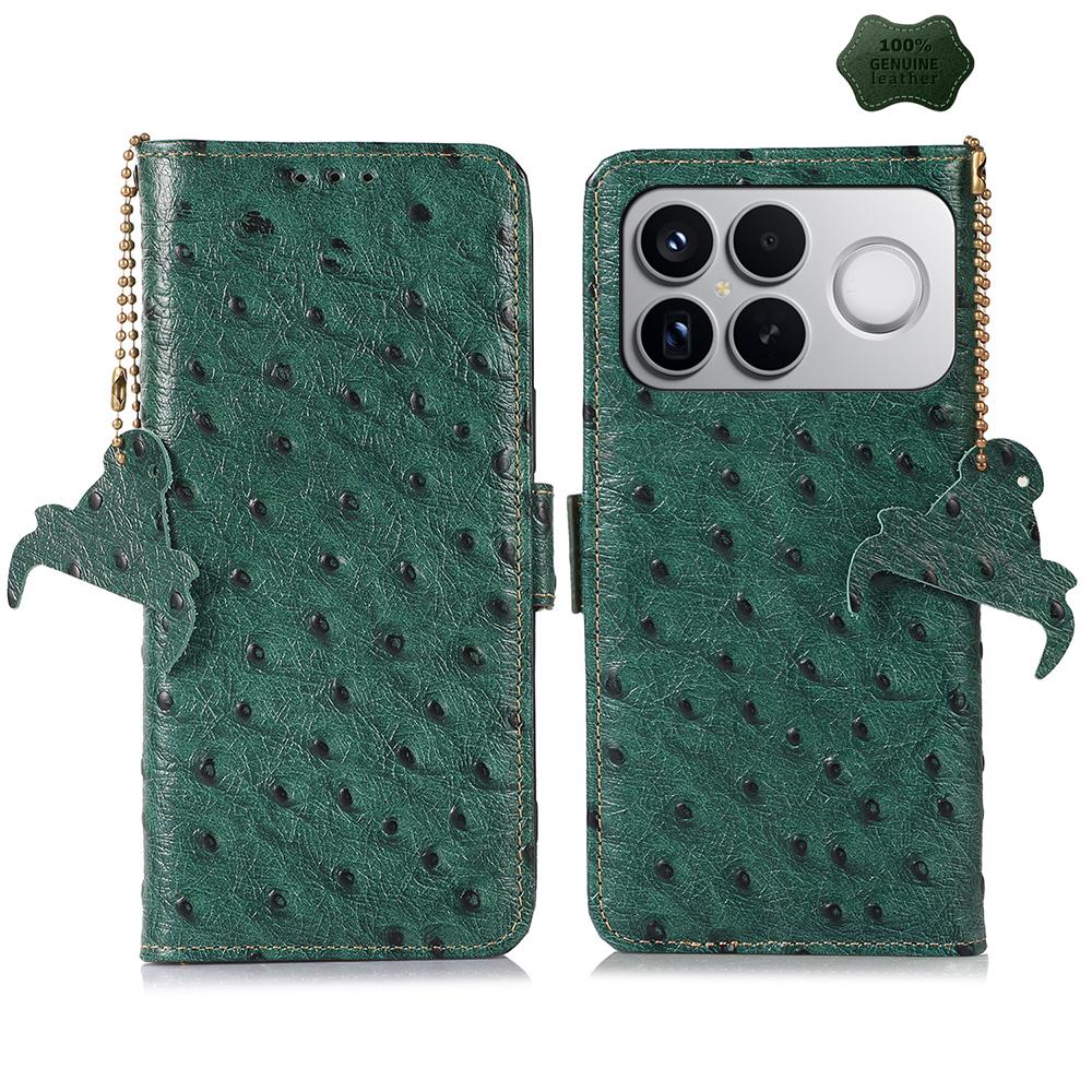 For Redmi K90 Pro Max/Poco F8 Ultra Ostrich Pattern Genuine Leather RFID Phone Case(Green)