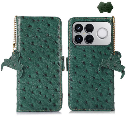 For Redmi K90 Pro Max/Poco F8 Ultra Ostrich Pattern Genuine Leather RFID Phone Case(Green)