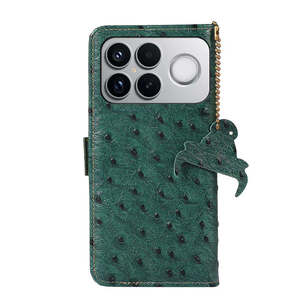For Redmi K90 Pro Max/Poco F8 Ultra Ostrich Pattern Genuine Leather RFID Phone Case(Green)