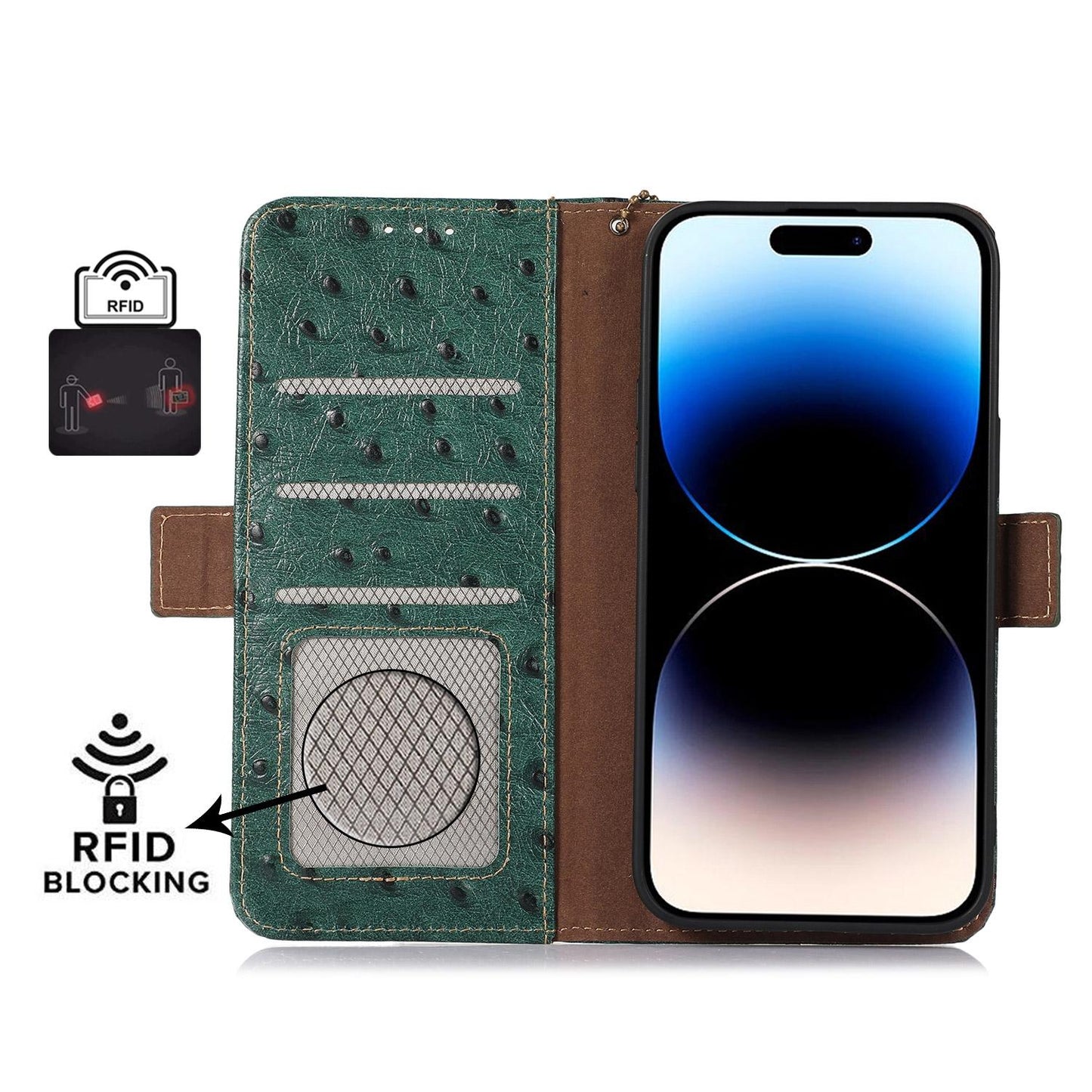 For Redmi K90 Pro Max/Poco F8 Ultra Ostrich Pattern Genuine Leather RFID Phone Case(Green)