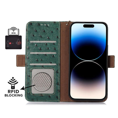 For Redmi K90 Pro Max/Poco F8 Ultra Ostrich Pattern Genuine Leather RFID Phone Case(Green)