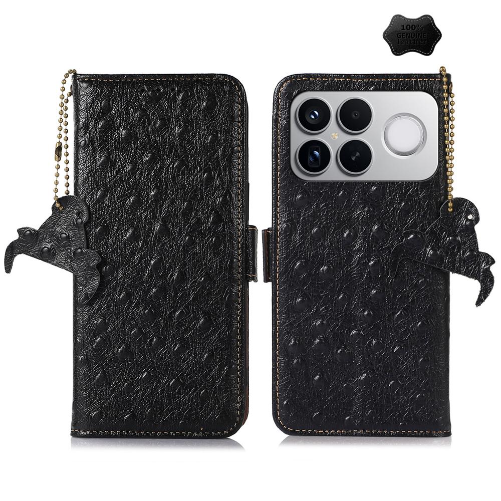 For Redmi K90 Pro Max/Poco F8 Ultra Ostrich Pattern Genuine Leather RFID Phone Case(Black)