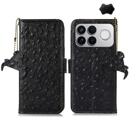 For Redmi K90 Pro Max/Poco F8 Ultra Ostrich Pattern Genuine Leather RFID Phone Case(Black)