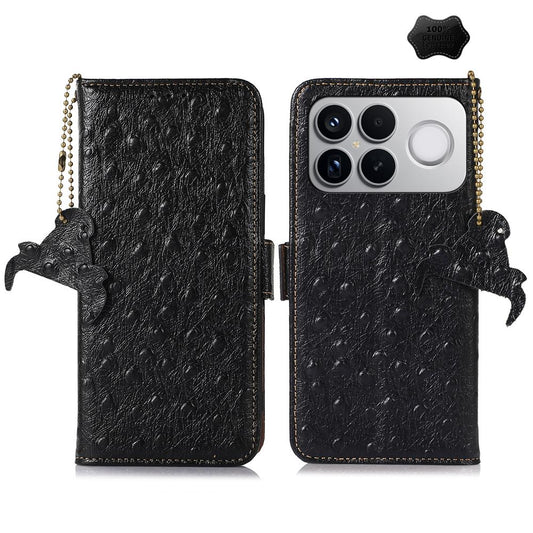 For Redmi K90 Pro Max/Poco F8 Ultra Ostrich Pattern Genuine Leather RFID Phone Case(Black)