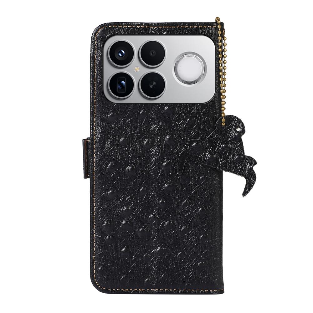 For Redmi K90 Pro Max/Poco F8 Ultra Ostrich Pattern Genuine Leather RFID Phone Case(Black)