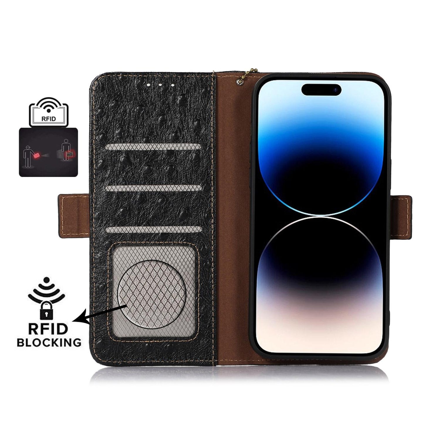 For Redmi K90 Pro Max/Poco F8 Ultra Ostrich Pattern Genuine Leather RFID Phone Case(Black)