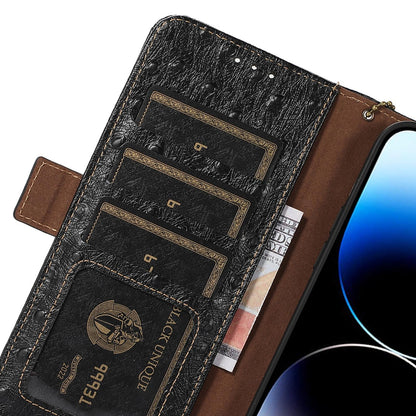 For Redmi K90 Pro Max/Poco F8 Ultra Ostrich Pattern Genuine Leather RFID Phone Case(Black)