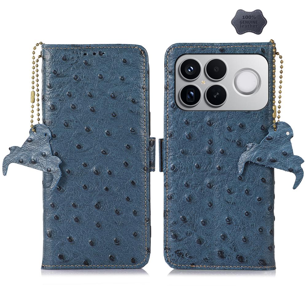 For Redmi K90 Pro Max/Poco F8 Ultra Ostrich Pattern Genuine Leather RFID Phone Case(Blue)