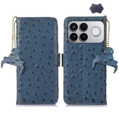 For Redmi K90 Pro Max/Poco F8 Ultra Ostrich Pattern Genuine Leather RFID Phone Case(Blue)
