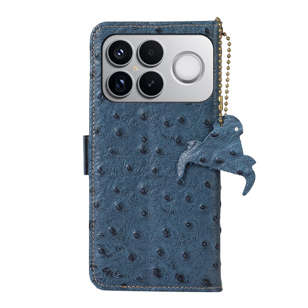 For Redmi K90 Pro Max/Poco F8 Ultra Ostrich Pattern Genuine Leather RFID Phone Case(Blue)