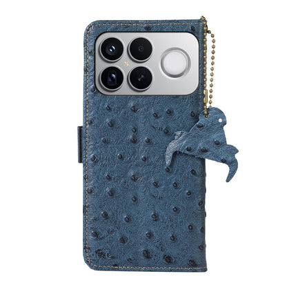 For Redmi K90 Pro Max/Poco F8 Ultra Ostrich Pattern Genuine Leather RFID Phone Case(Blue)