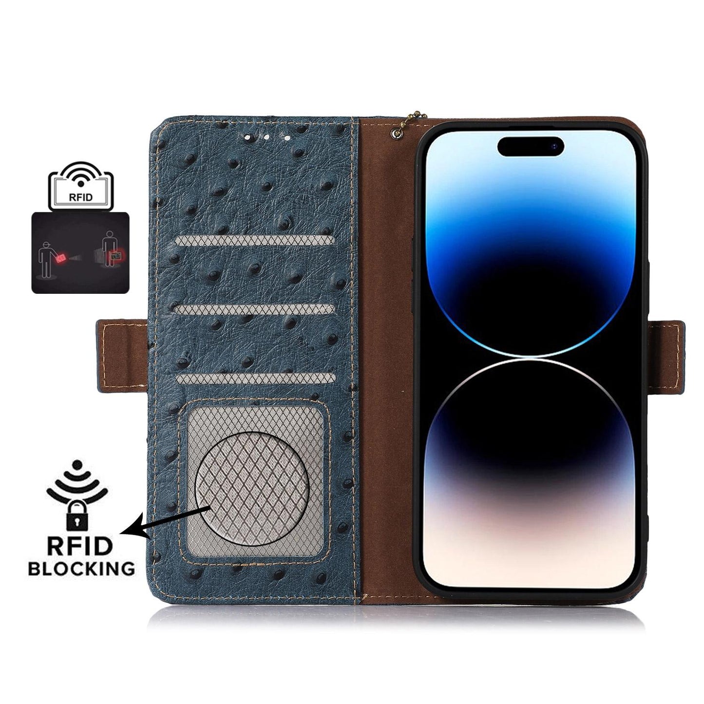 For Redmi K90 Pro Max/Poco F8 Ultra Ostrich Pattern Genuine Leather RFID Phone Case(Blue)