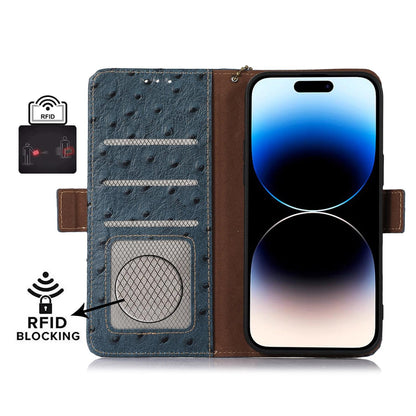 For Redmi K90 Pro Max/Poco F8 Ultra Ostrich Pattern Genuine Leather RFID Phone Case(Blue)