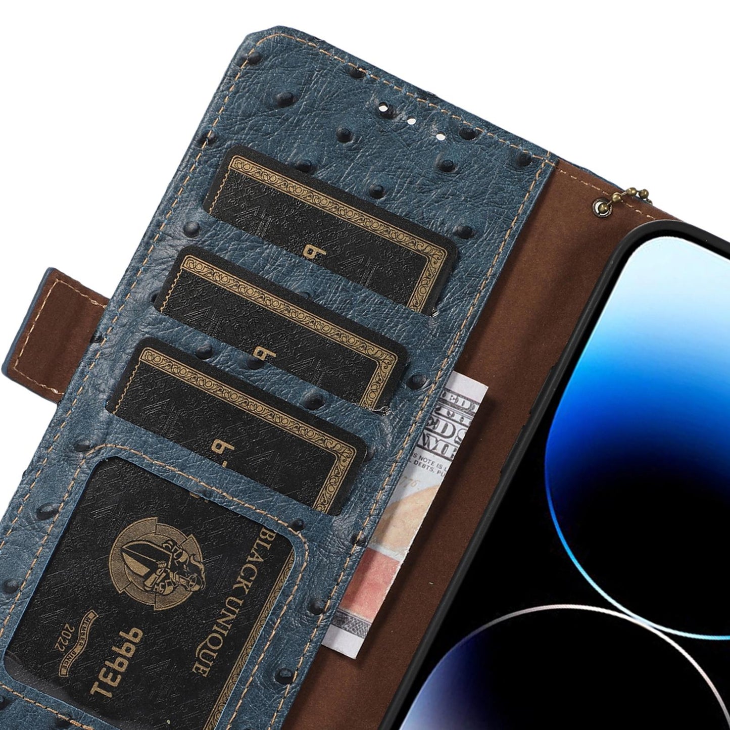 For Redmi K90 Pro Max/Poco F8 Ultra Ostrich Pattern Genuine Leather RFID Phone Case(Blue)