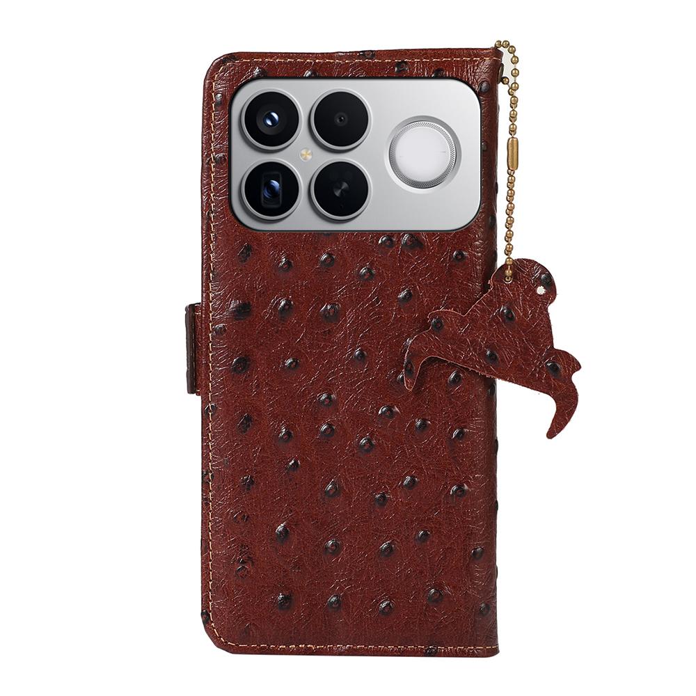 For Redmi K90 Pro Max/Poco F8 Ultra Ostrich Pattern Genuine Leather RFID Phone Case(Coffee)