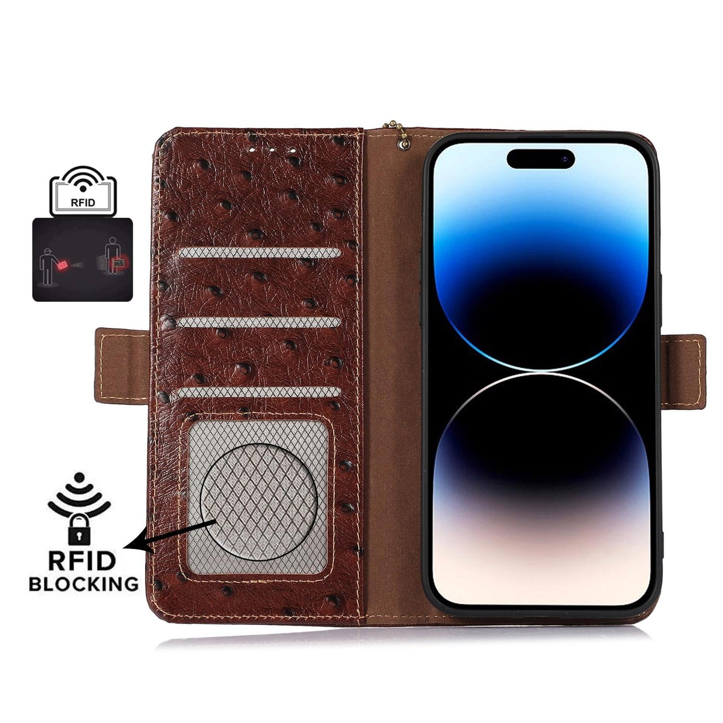 For Redmi K90 Pro Max/Poco F8 Ultra Ostrich Pattern Genuine Leather RFID Phone Case(Coffee)