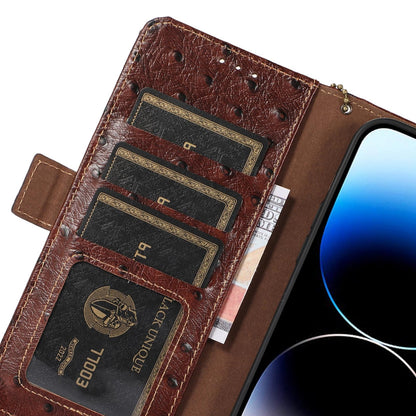 For Redmi K90 Pro Max/Poco F8 Ultra Ostrich Pattern Genuine Leather RFID Phone Case(Coffee)