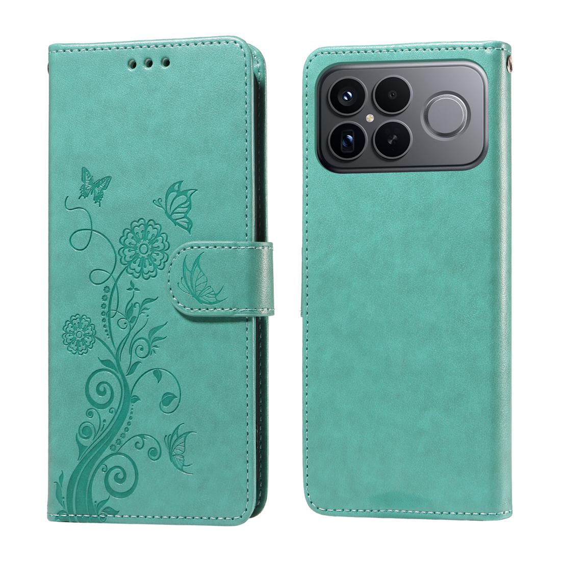 For Redmi K90 Pro Max / Xiaomi Poco F8 Ultra 5G Embossed Butterfly Flowers Leather Phone Case(Green)