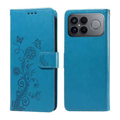 For Redmi K90 Pro Max / Xiaomi Poco F8 Ultra 5G Embossed Butterfly Flowers Leather Phone Case(Blue)