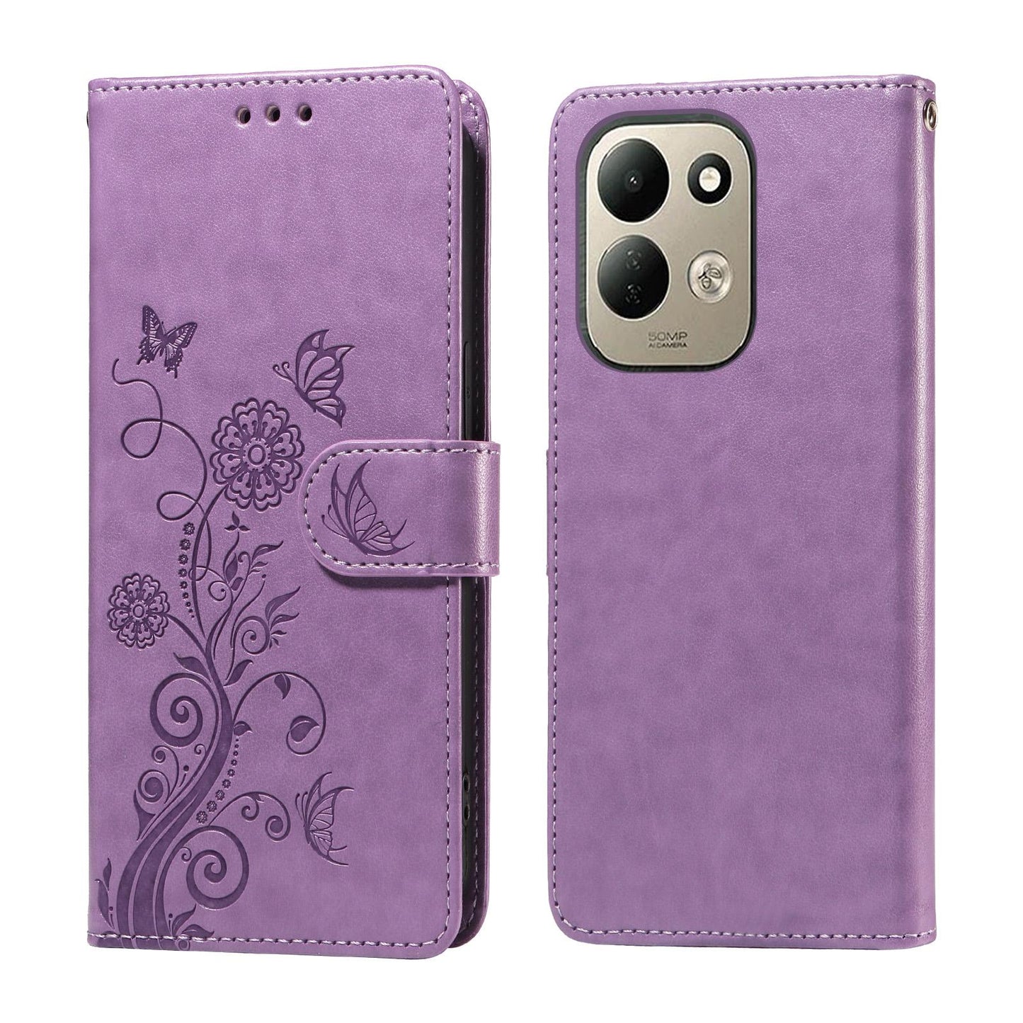 For Redmi 17 5G / 4G Global 170mm Embossed Butterfly Flowers Leather Phone Case(Purple)