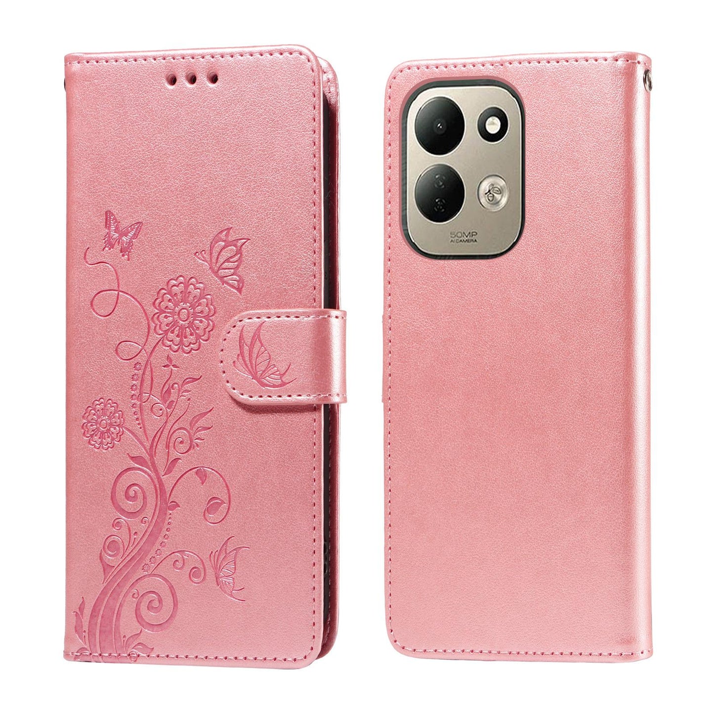 For Redmi 17 5G / 4G Global 170mm Embossed Butterfly Flowers Leather Phone Case(Rose Gold)