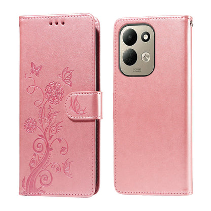 For Redmi 17 5G / 4G Global 170mm Embossed Butterfly Flowers Leather Phone Case(Rose Gold)