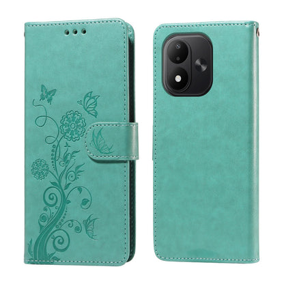 For Redmi Note 17 5G / 4G Global 171mm Embossed Butterfly Flowers Leather Phone Case(Green)
