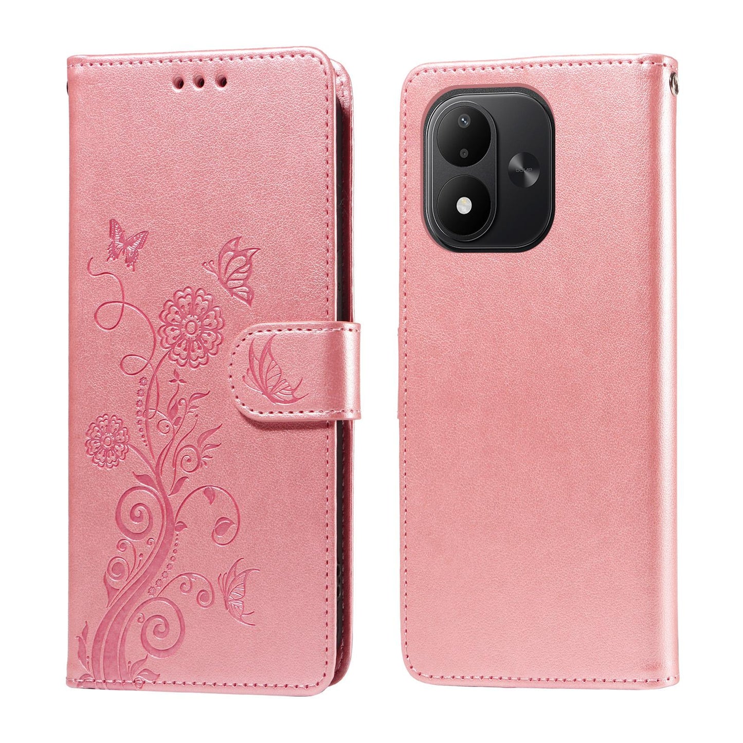 For Redmi Note 17 5G / 4G Global 171mm Embossed Butterfly Flowers Leather Phone Case(Rose Gold)
