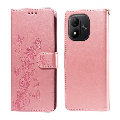 For Redmi Note 17 5G / 4G Global 171mm Embossed Butterfly Flowers Leather Phone Case(Rose Gold)