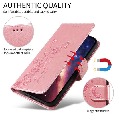 For Redmi Note 17 5G / 4G Global 171mm Embossed Butterfly Flowers Leather Phone Case(Rose Gold)