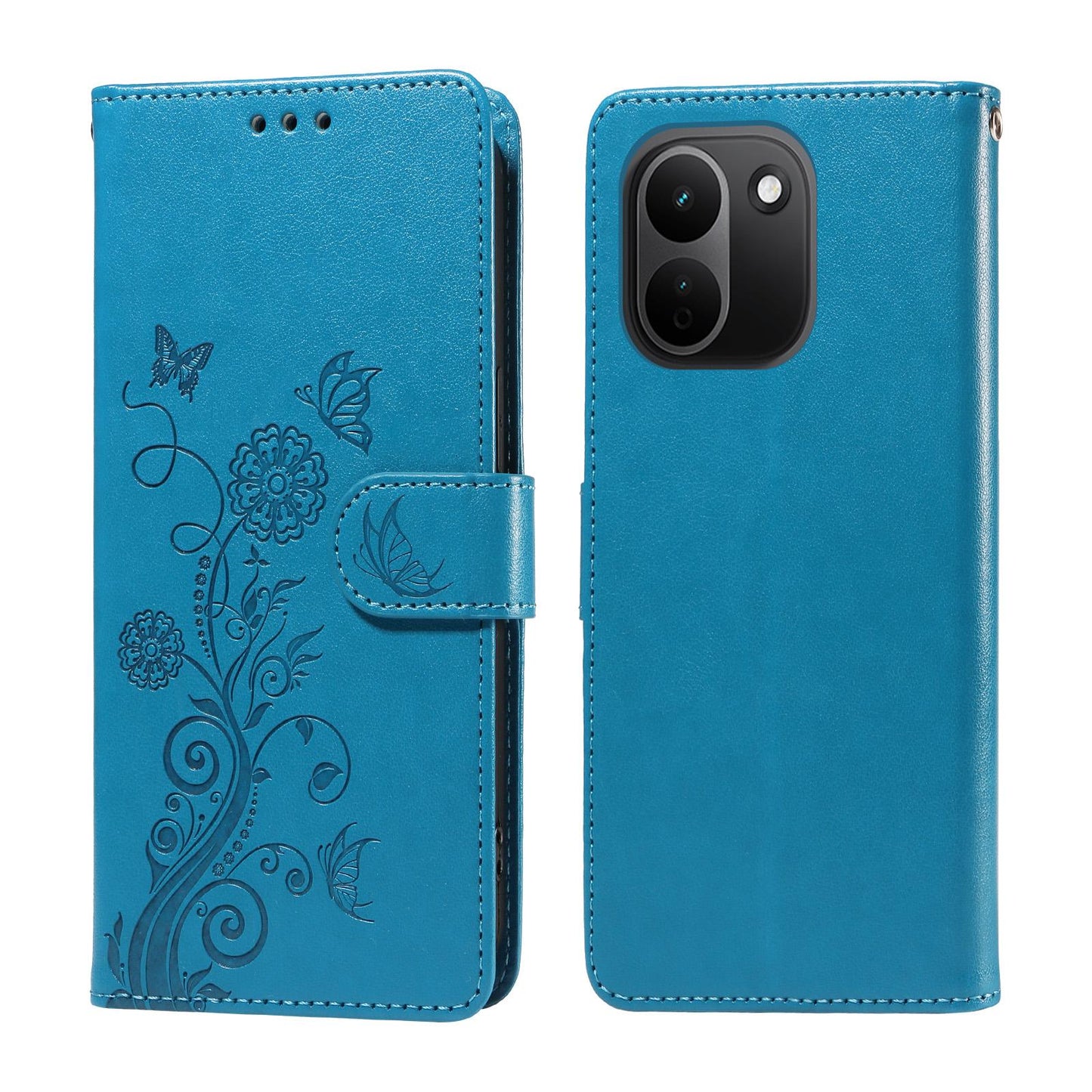 For Redmi Note 17 Pro+ 5G Global 163mm Embossed Butterfly Flowers Leather Phone Case(Blue)