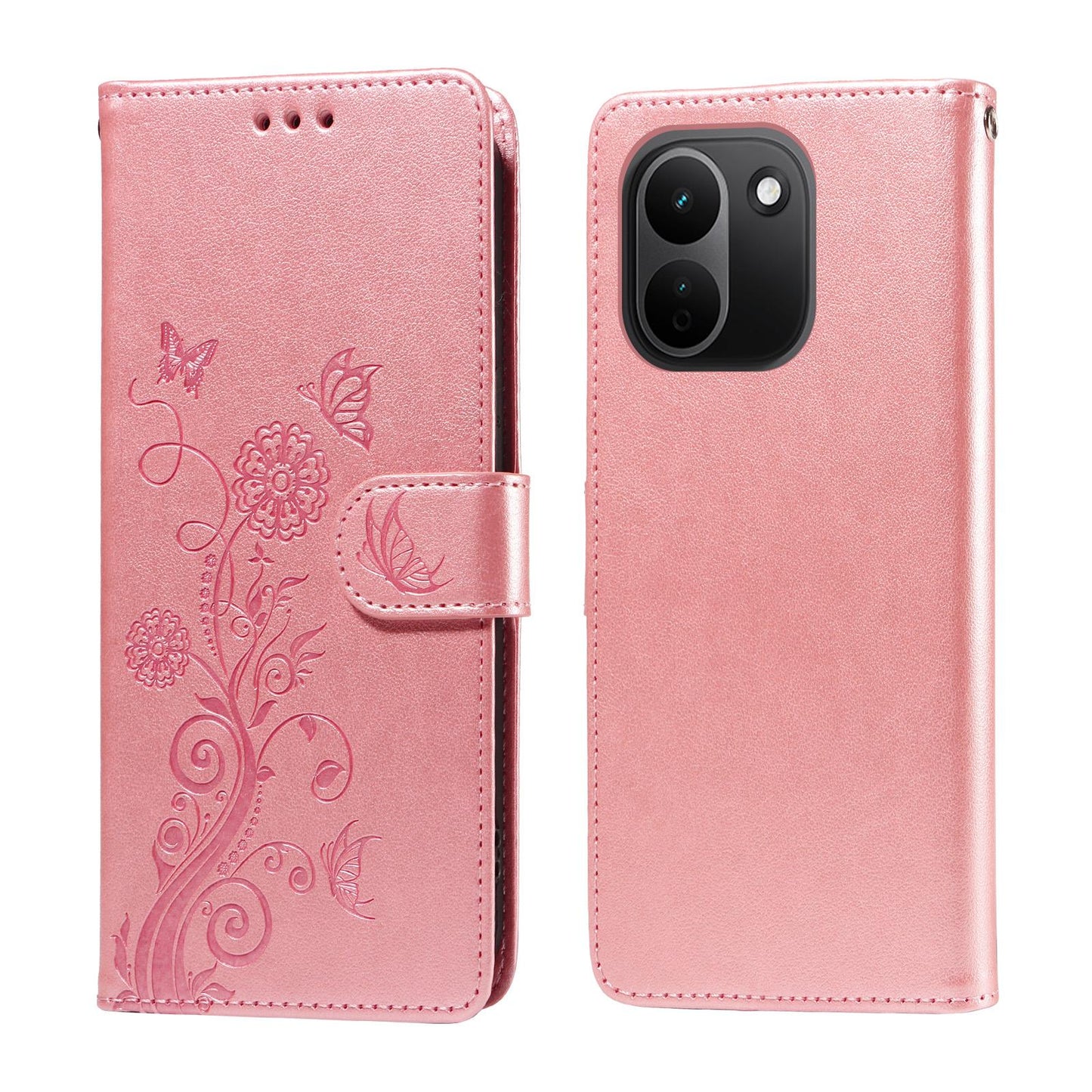 For Redmi Note 17 Pro+ 5G Global 163mm Embossed Butterfly Flowers Leather Phone Case(Rose Gold)
