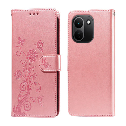 For Redmi Note 17 Pro+ 5G Global 163mm Embossed Butterfly Flowers Leather Phone Case(Rose Gold)
