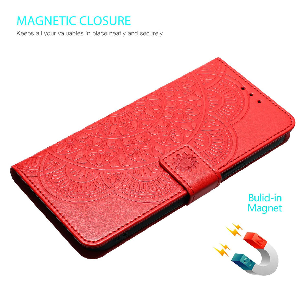 For iPhone 18 Pro Max Flower Embossed Leather Phone Case - Red - EDA007080810A