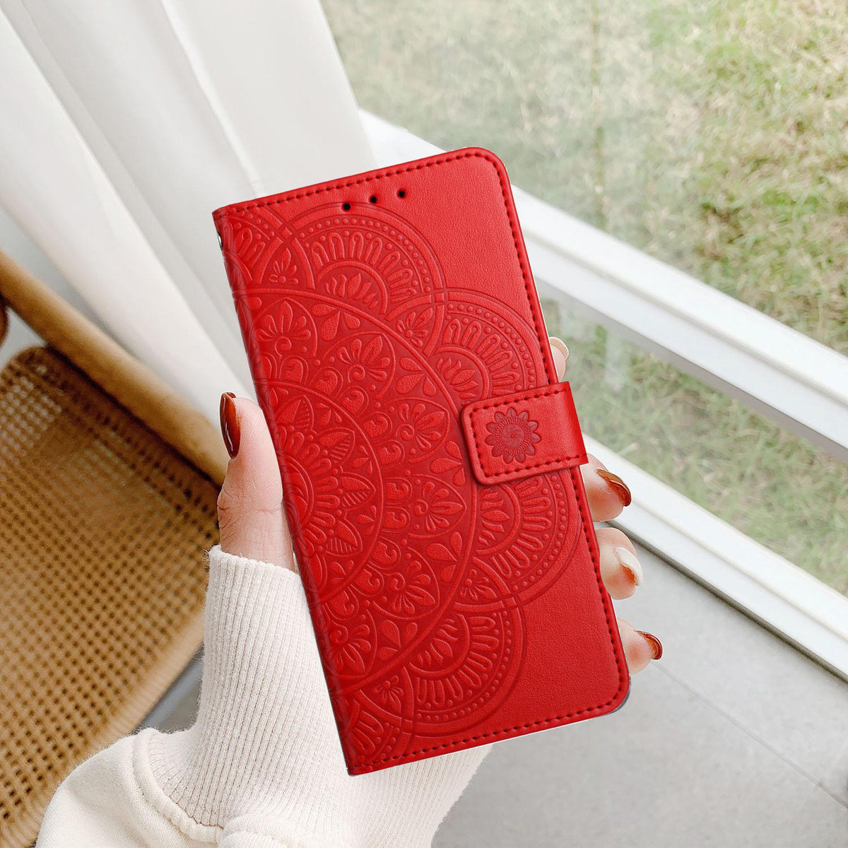 For iPhone 18 Pro Max Flower Embossed Leather Phone Case - Red - EDA007080810A