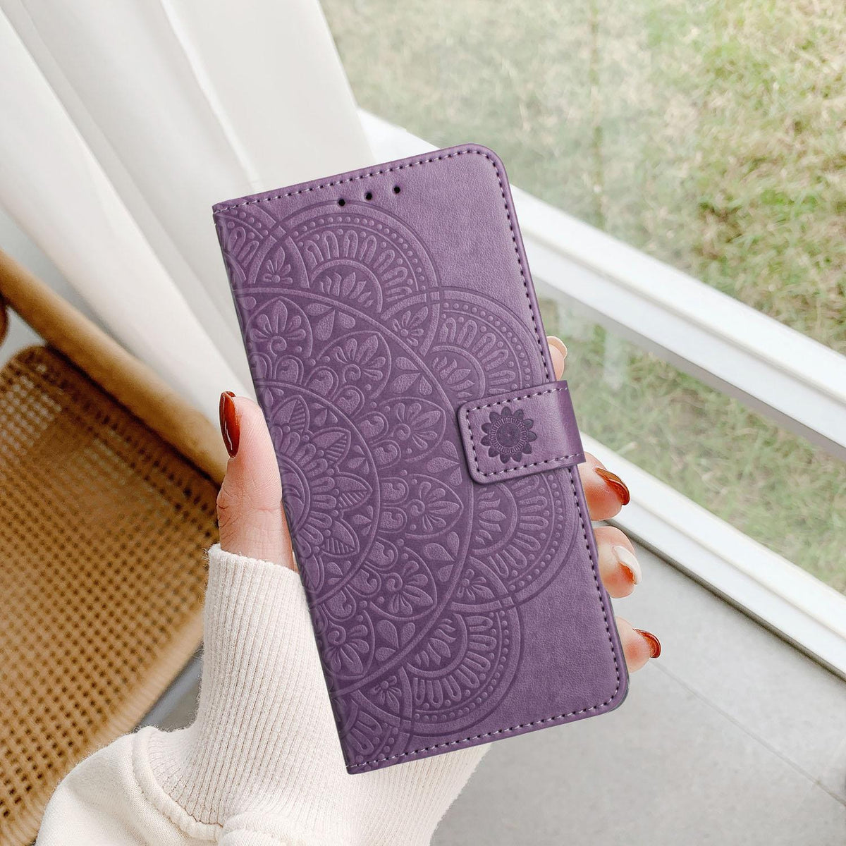 For iPhone 18 Pro Max Flower Embossed Leather Phone Case - Purple - EDA007080810B