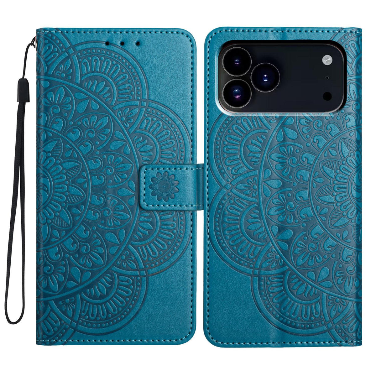 For iPhone 18 Pro Max Flower Embossed Leather Phone Case - Blue - EDA007080810C