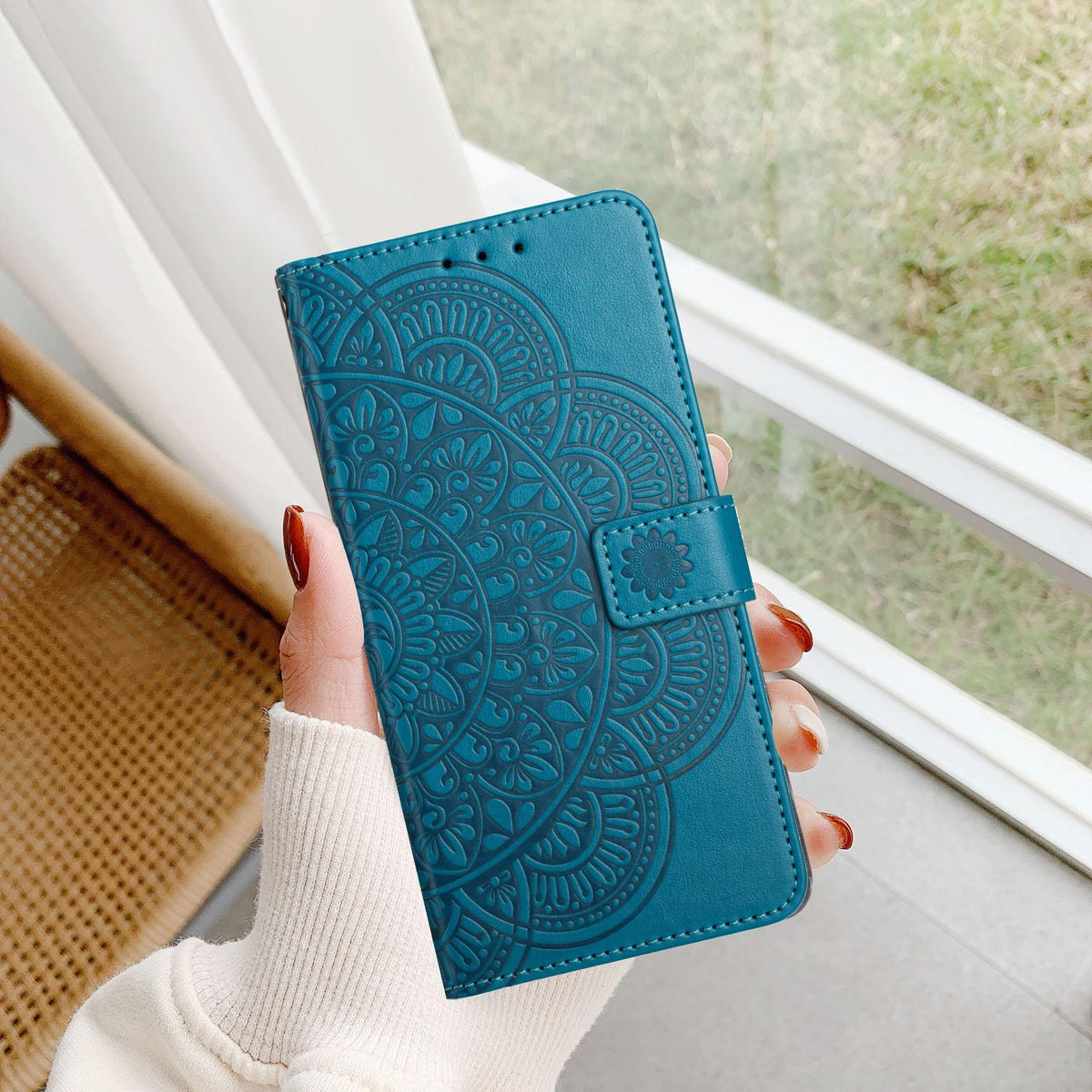 For iPhone 18 Pro Max Flower Embossed Leather Phone Case - Blue - EDA007080810C