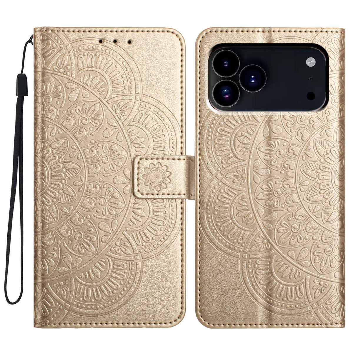 For iPhone 18 Pro Max Flower Embossed Leather Phone Case - Gold - EDA007080810D