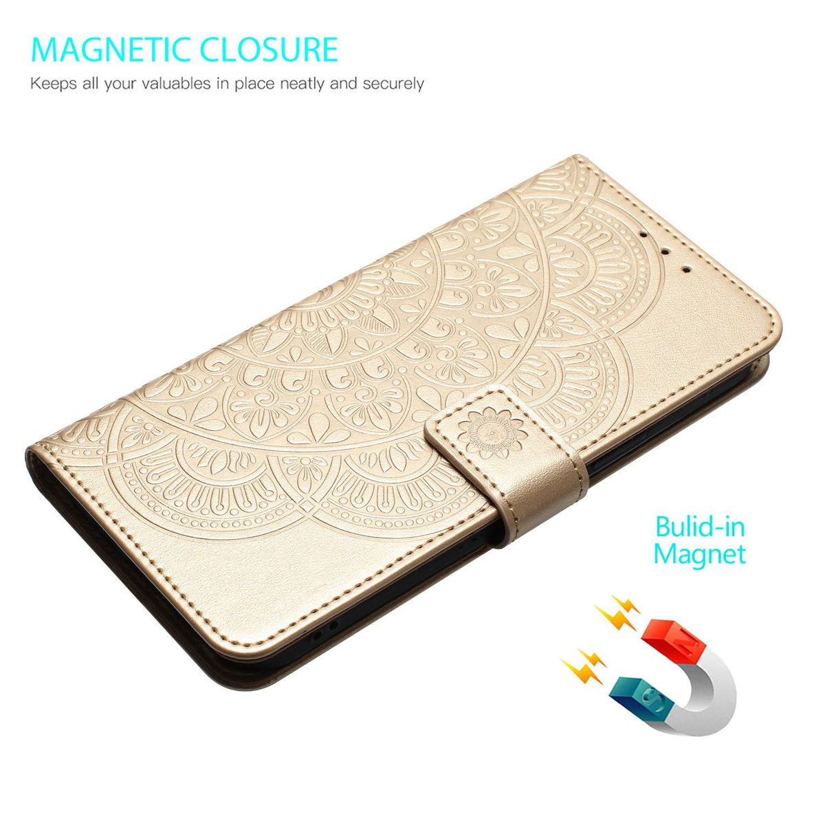 For iPhone 18 Pro Max Flower Embossed Leather Phone Case - Gold - EDA007080810D